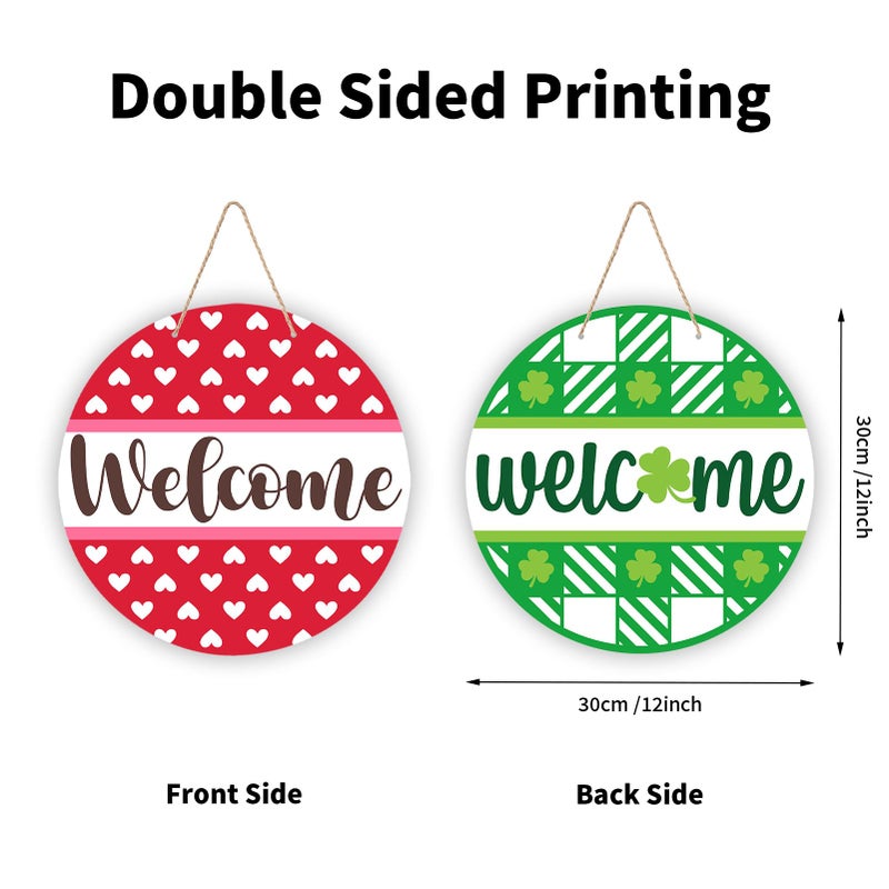 PAMBO Welcome Valentine Day Door Decoration Sign,St Patricks Day Door Hanging Sign for Home Front Porch Decoration Double Sided - Image 3