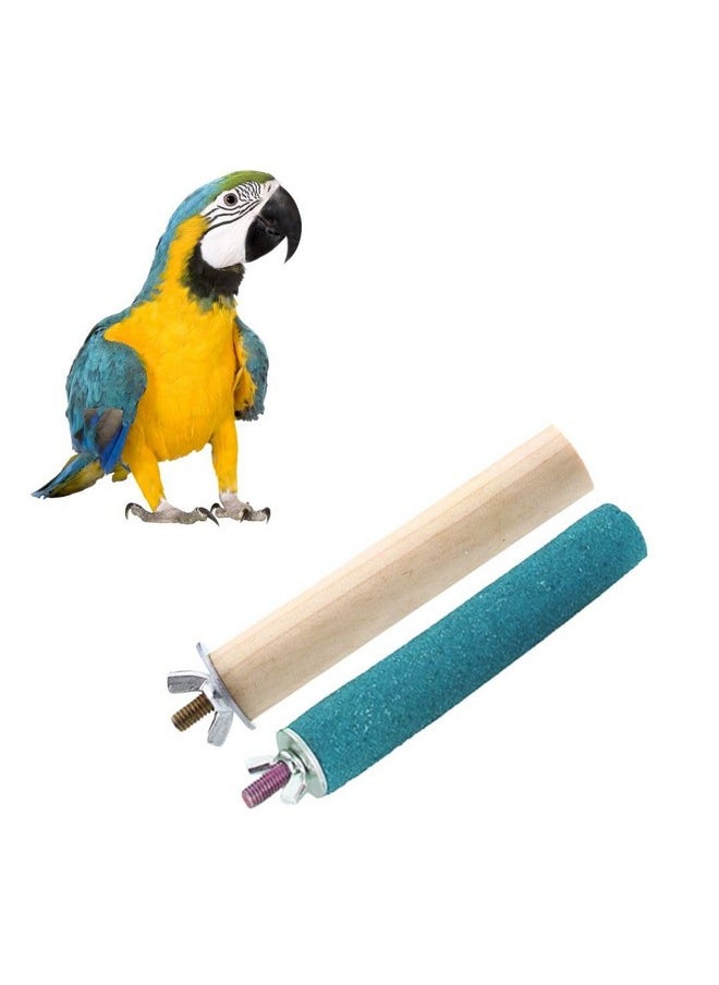 Sage Square Normal & Sand Perch Combo Of 10 & 10 Inches Natural Wood Rough Sand Perches Grinding Nail | Playstand, Training, Cage Accessories |Finches, Parrot, Budgies, Cockatiels (Pack Of 2)  - Image 1