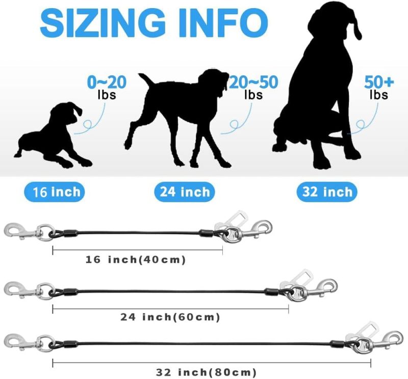 Dog Seatbelt: 4mm Coated Steel Cable, Chew-Proof, Double Clip & Latch Buckle, Heavy-Duty Dog Car Harness - 2-Pack, 16 Inch Black Pet Safety Restraint for Medium Large Strong Dogs In Vehicle - Image 5
