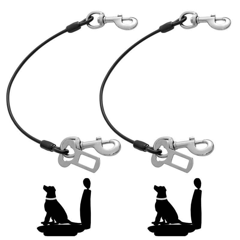 Dog Seatbelt: 4mm Coated Steel Cable, Chew-Proof, Double Clip & Latch Buckle, Heavy-Duty Dog Car Harness - 2-Pack, 16 Inch Black Pet Safety Restraint for Medium Large Strong Dogs In Vehicle - Image 1