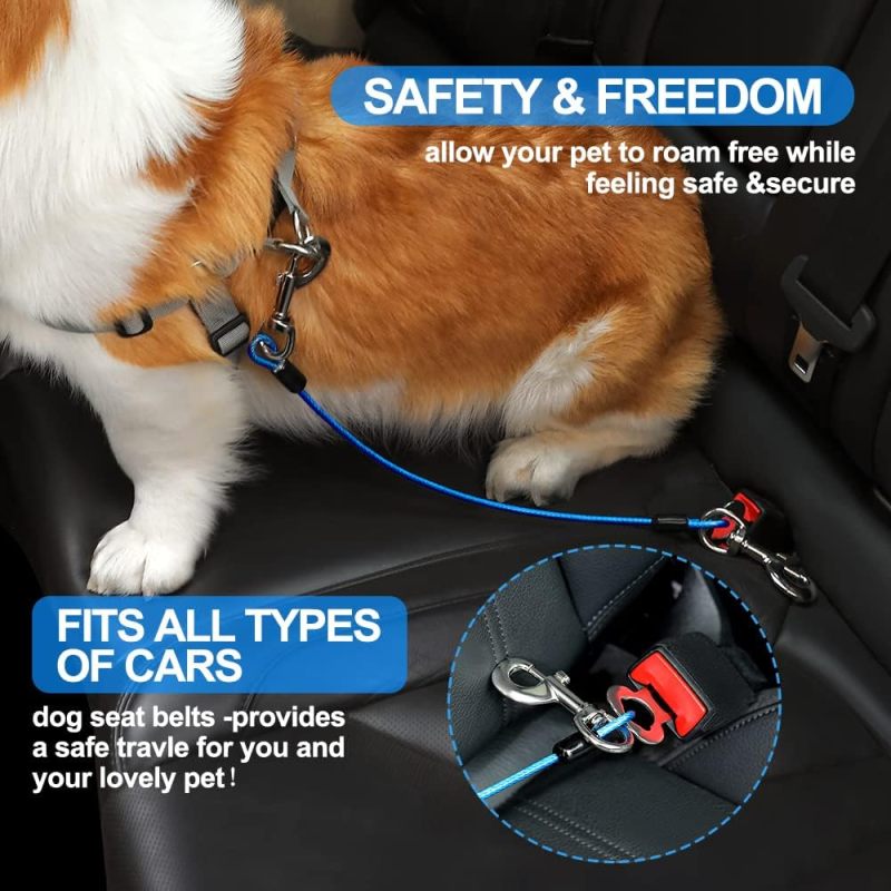 Dog Seatbelt: 4mm Coated Steel Cable, Chew-Proof, Double Clip & Latch Buckle, Heavy-Duty Dog Car Harness - 2-Pack, 16 Inch Black Pet Safety Restraint for Medium Large Strong Dogs In Vehicle - Image 3
