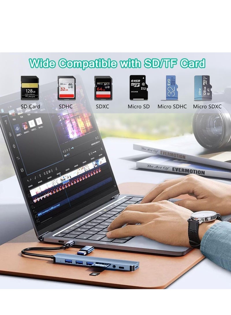 JAJEEK USB C Hub 8-in-1 Aluminum USB Splitter with USB 3.0, USB 2.0, USB C Ports, SD/TF Card Reader, 3.5mm AUX for MacBook Pro/Air, PC, Laptop, and Tablet Devices - Image 3