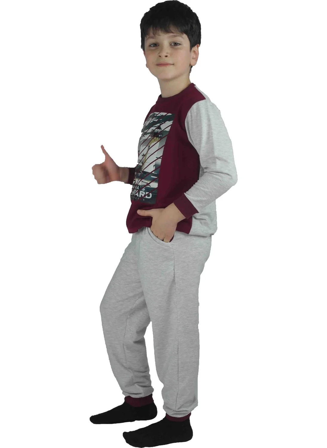 بلونس Men's Waiter Printed Claret Red Cotton Tracksuit Set