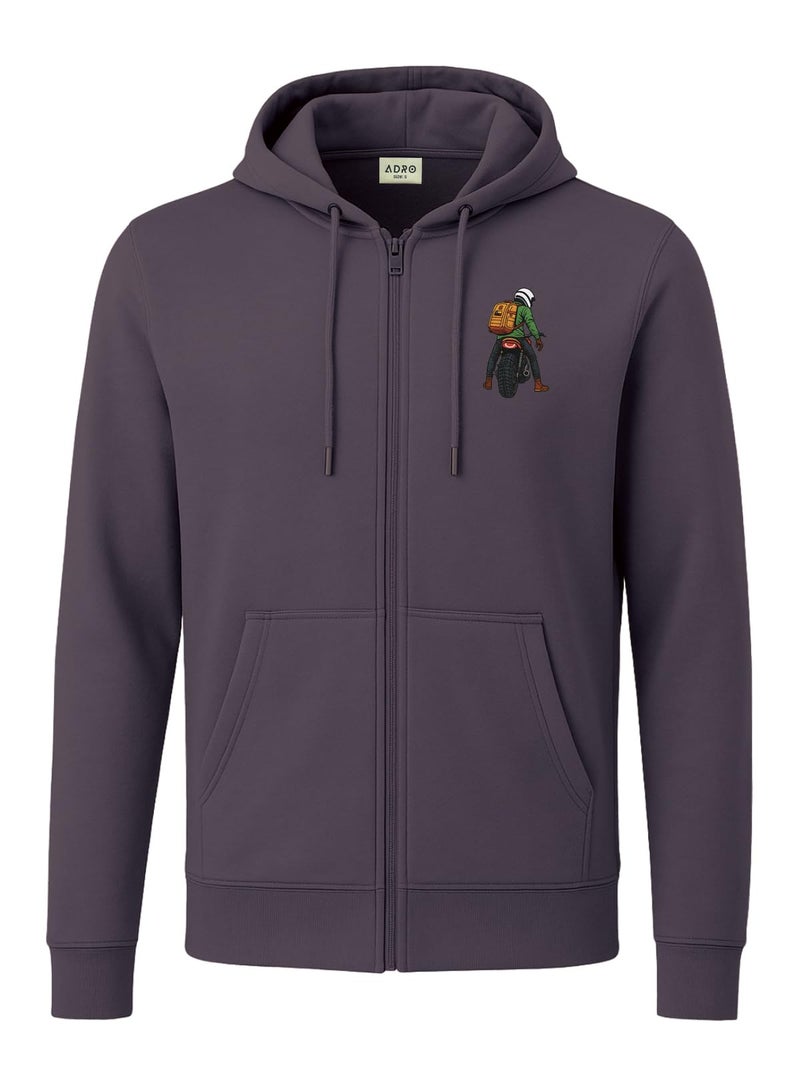 ADRO Men’s Regular Fit Lilac Zip-Up Hoodie for man | 320 GSM Cotton Poly Fleece Zipper Sweatshirt with Soft Fabric & Printed Hoodies | ZH25-STK-RIDER-LI-L - Image 1