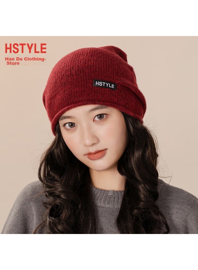 Hstyle Handu Yishu Wool Blend Hat For Women, Autumn And Winter Warm Knitted Beanie, Ladies' Knitted Hat, Postpartum Hat, Winter Cold-proof Windproof Winter Cap - Image 2