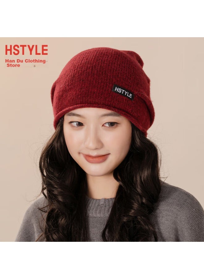 Hstyle Handu Yishu Wool Blend Hat For Women, Autumn And Winter Warm Knitted Beanie, Ladies' Knitted Hat, Postpartum Hat, Winter Cold-proof Windproof Winter Cap - Image 1