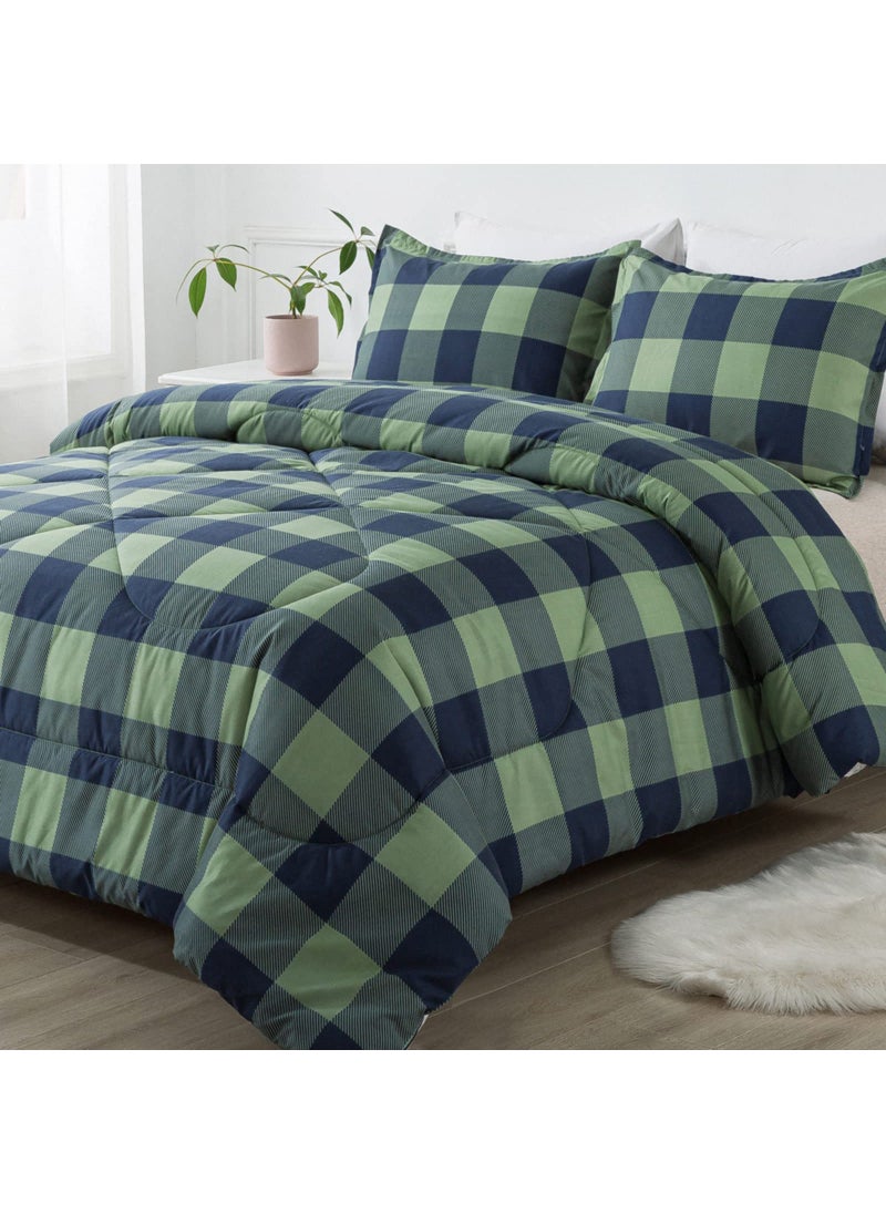 Andency Andency Green Plaid Queen Comforter Set (90x90 Inch)  3 Pieces (1 Plaid Comforter and 2 Pillowcases) Buffalo Check Plaid Comforter Set  Microfiber Down Alternative Comforter Bedding Set  - Image 1