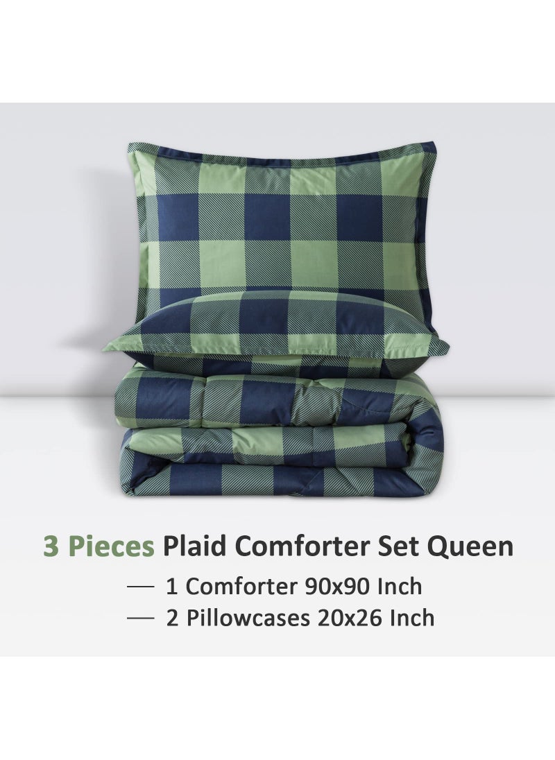 Andency Andency Green Plaid Queen Comforter Set (90x90 Inch)  3 Pieces (1 Plaid Comforter and 2 Pillowcases) Buffalo Check Plaid Comforter Set  Microfiber Down Alternative Comforter Bedding Set  - Image 2