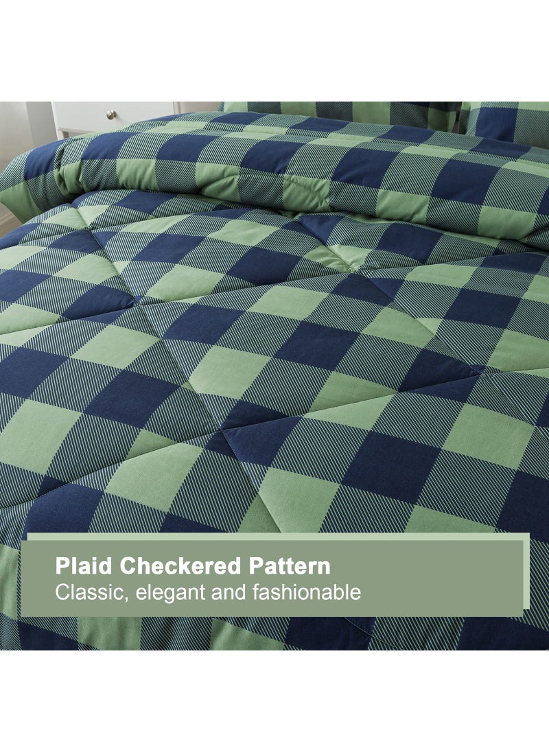 Andency Andency Green Plaid Queen Comforter Set (90x90 Inch)  3 Pieces (1 Plaid Comforter and 2 Pillowcases) Buffalo Check Plaid Comforter Set  Microfiber Down Alternative Comforter Bedding Set  - Image 4