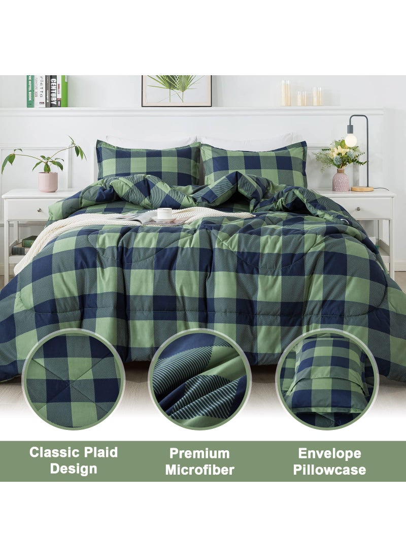 Andency Andency Green Plaid Queen Comforter Set (90x90 Inch)  3 Pieces (1 Plaid Comforter and 2 Pillowcases) Buffalo Check Plaid Comforter Set  Microfiber Down Alternative Comforter Bedding Set  - Image 3