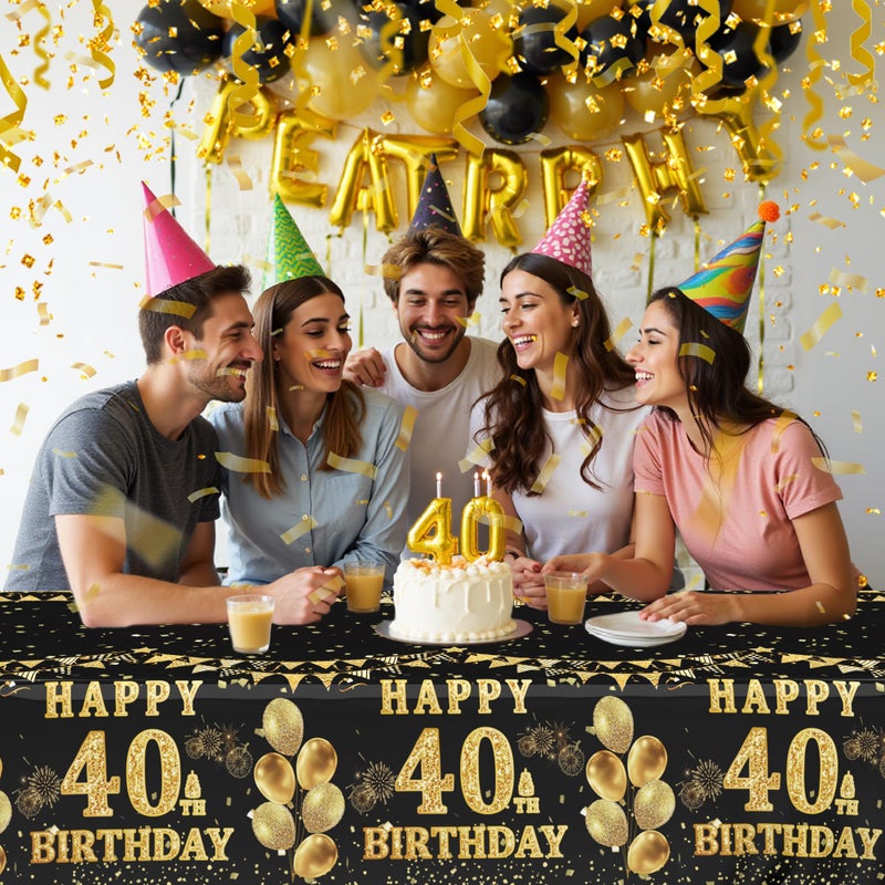Labeol 3 Pack 40th Birthday Tablecloth, Black and Gold Happy 40th Birthday Decorations, Disposable Plastic Rectangular Table Cover Party Supplies for Men Women - Image 5