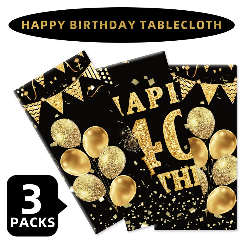 Labeol 3 Pack 40th Birthday Tablecloth, Black and Gold Happy 40th Birthday Decorations, Disposable Plastic Rectangular Table Cover Party Supplies for Men Women - Image 4