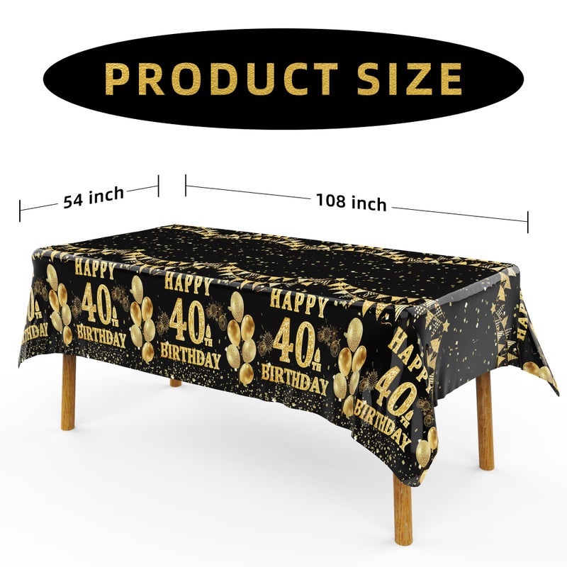 Labeol 3 Pack 40th Birthday Tablecloth, Black and Gold Happy 40th Birthday Decorations, Disposable Plastic Rectangular Table Cover Party Supplies for Men Women - Image 2