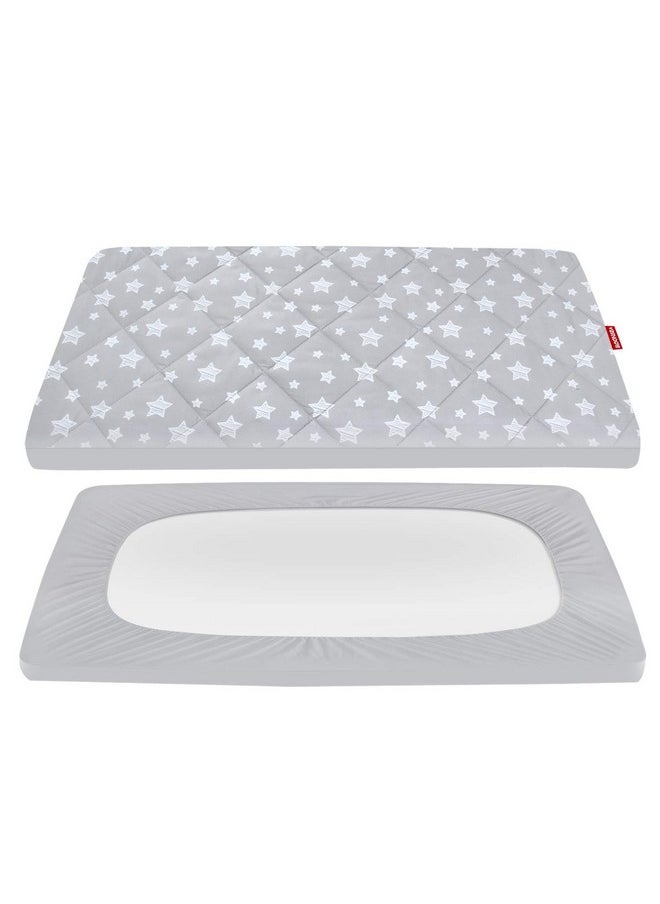 Moonsea Pack And Play Sheet Quilted, Breathable Thick Playard Lovely Print Cover 39"×27"×5" Compatible With Graco Pack N Play, Suitable For Foldable Mattress Pack And Play Pad, Gray Star  - Image 1