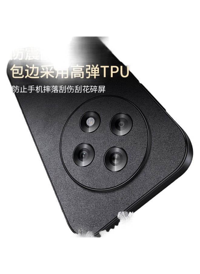 Shangsu, Suitable For Oppo A3 Phone Case, Oppo A3 Protective Cover, Shockproof, Full Lens Protection, Soft Shell, Simple Luxury, Lambskin Silicone Outer Case, For Women And Men, Leather Case, Black - Image 3