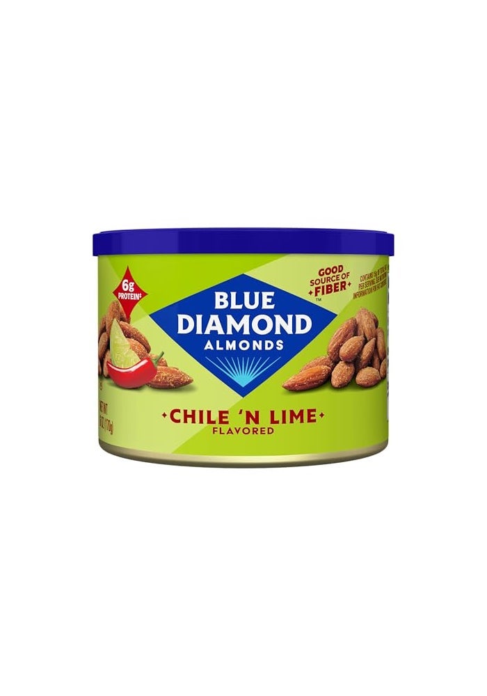 Blue Diamond Almonds Blue Diamond Almond Chile n Lime Flavored Tangy Snack Nuts NonGMO Kosher No Gluten Ingredients or Artificial Flavors Great Size for OnTheGo Lunch Kids and Adults 6 oz Can - Image 1