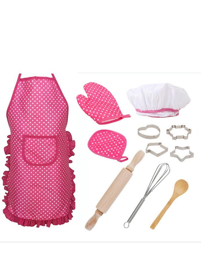 11-Piece Polka Dot Kids Kitchen Cooking Play With Apron And Chef Hat Set 30x25x5cm - Image 3