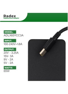 RADEX Laptop Power Adapter (65W 20V / 3.25A) USB Type-C Compatible with Lenovo ThinkPad Yoga (Without Power Cable)  - Image 2