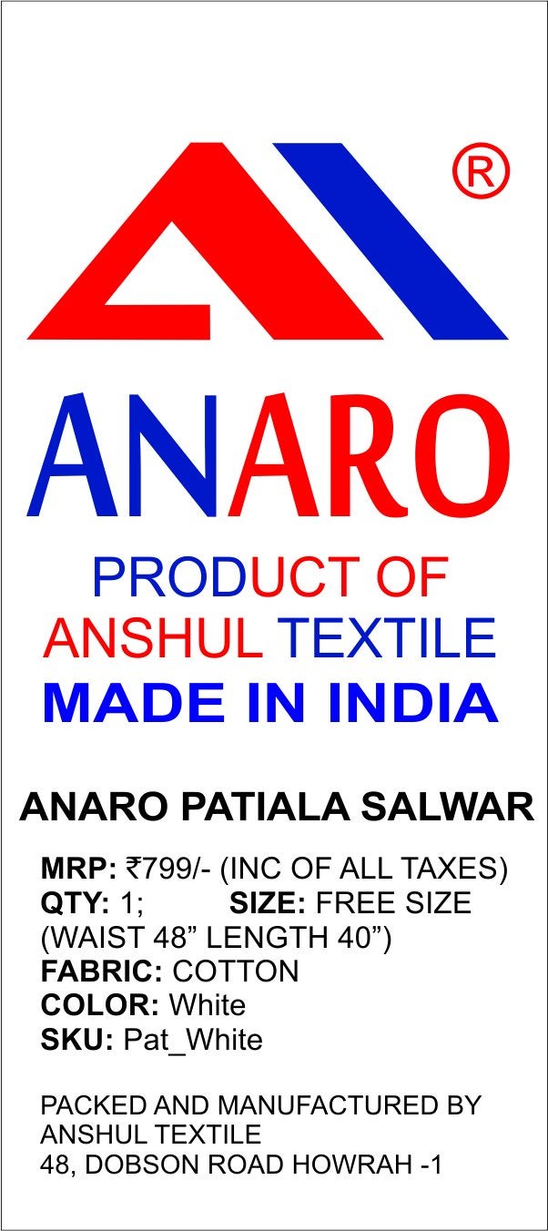 ANARO White Cotton Regular Fit Patiala Salwar(Pant) For Women (Size 48W X 39L) - Image 4