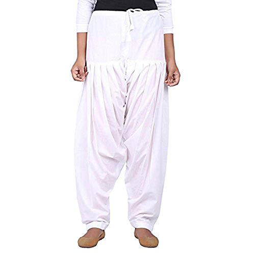 ANARO White Cotton Regular Fit Patiala Salwar(Pant) For Women (Size 48W X 39L) - Image 1