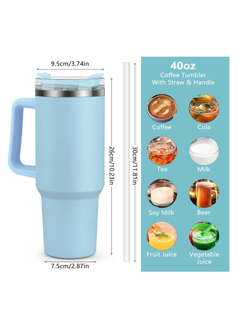eBasket Thermal mug, 40 oz cup with straw and handle, 1200 ml coffee mug, double wall stainless steel vacuum insulated mug with lid, portable mug for hot and cold drinks, car and office mug (light blue) - Image 3