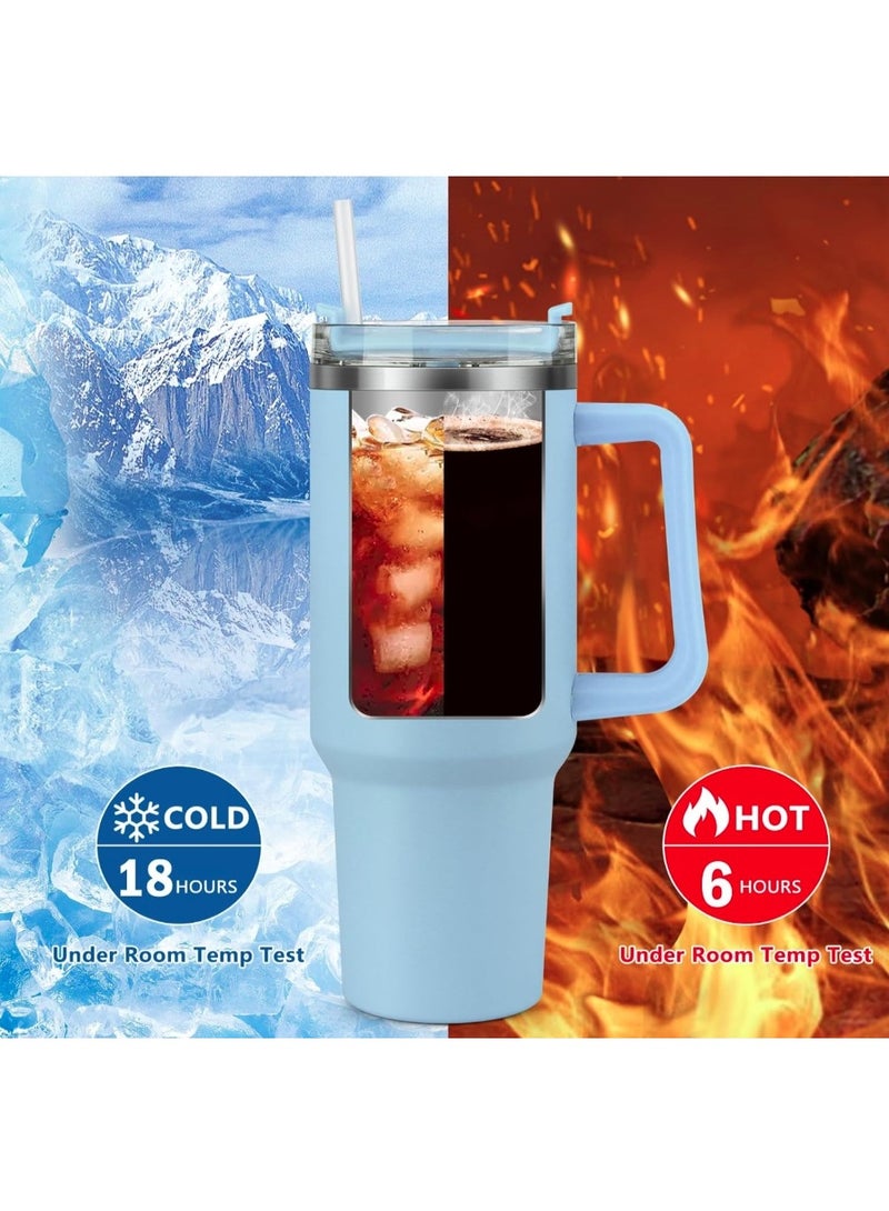 eBasket Thermal mug, 40 oz cup with straw and handle, 1200 ml coffee mug, double wall stainless steel vacuum insulated mug with lid, portable mug for hot and cold drinks, car and office mug (light blue) - Image 4