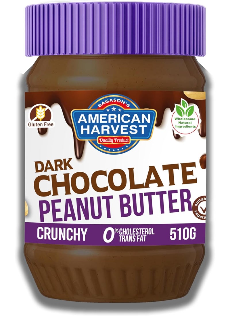 American Harvest Dark Chocolate Peanut Butter Crunchy 510g  - Image 1