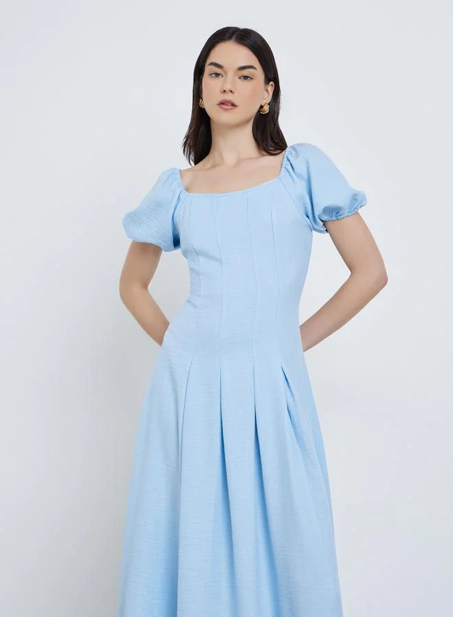 Take Two Take Two Solid Puff Sleeve Pleated Maxi Dress