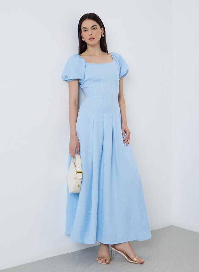 تايك تو فستان طويل سادة بأكمام منفوخة - Image 3