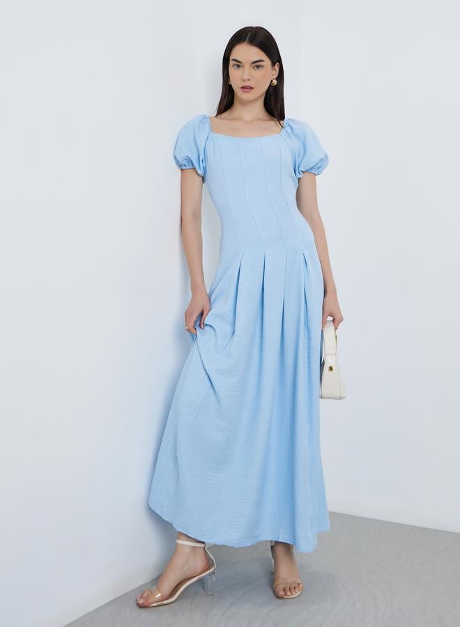 تايك تو فستان طويل سادة بأكمام منفوخة - Image 1