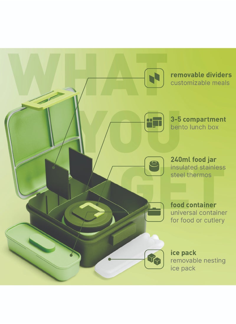 BEOLA Lunch Box for Kids with Food Jar Inside, Multi Compartment Bento Lunch Box with 240ml Food Thermos and Ice Pack, Tiffin Box for Kids with Insulated Steel Jar, Lightweight BPA free (Dino Dreams)  - Image 3
