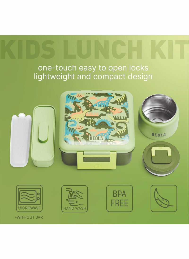 BEOLA Lunch Box for Kids with Food Jar Inside, Multi Compartment Bento Lunch Box with 240ml Food Thermos and Ice Pack, Tiffin Box for Kids with Insulated Steel Jar, Lightweight BPA free (Dino Dreams)  - Image 4