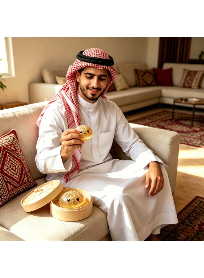 كرة باو ذهبية لامعة فاخرة قابلة للضغط مع صندوق بخار، كرة كعكة عملاقة لطيفة لتخفيف التوتر، لعبة ممتازة لتخفيف التوتر، عجينة ضغط ناعمة وبطيئة الارتداد، هدية مميزة للكبار والصغار - Image 5