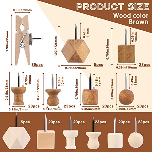 IMZAY 270 Pcs Wood Push Pins, 2 Colors and 7 Types Decorative Thumb Tacks Wooden Head Pin Marking Pin, Wood Thumb Tacks Decorative for Bulletin Boards Craft Projects with Storage Box - Image 2