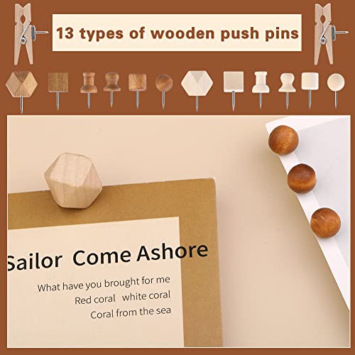 IMZAY 270 Pcs Wood Push Pins, 2 Colors and 7 Types Decorative Thumb Tacks Wooden Head Pin Marking Pin, Wood Thumb Tacks Decorative for Bulletin Boards Craft Projects with Storage Box - Image 5