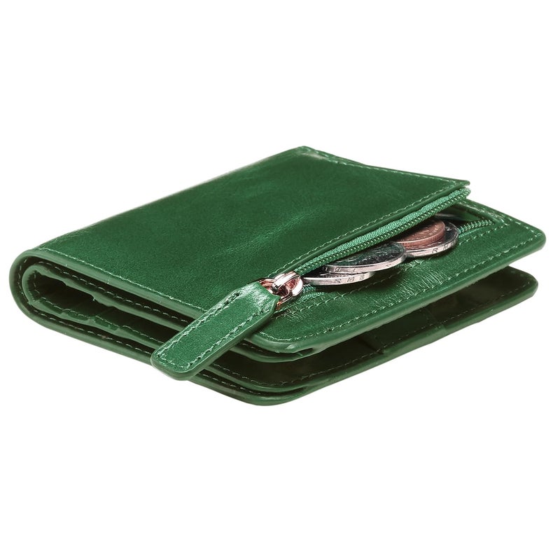 Itslife Women's Rfid Blocking Small Compact Bifold Leather Pocket Wallet Ladies Mini Purse with id Window (Waxed Dark Green) - Image 5