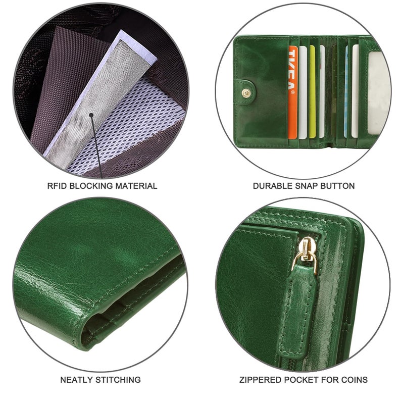 Itslife Women's Rfid Blocking Small Compact Bifold Leather Pocket Wallet Ladies Mini Purse with id Window (Waxed Dark Green) - Image 4