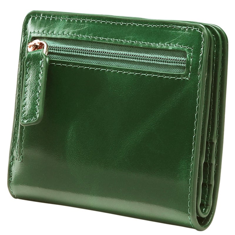 Itslife Women's Rfid Blocking Small Compact Bifold Leather Pocket Wallet Ladies Mini Purse with id Window (Waxed Dark Green) - Image 1