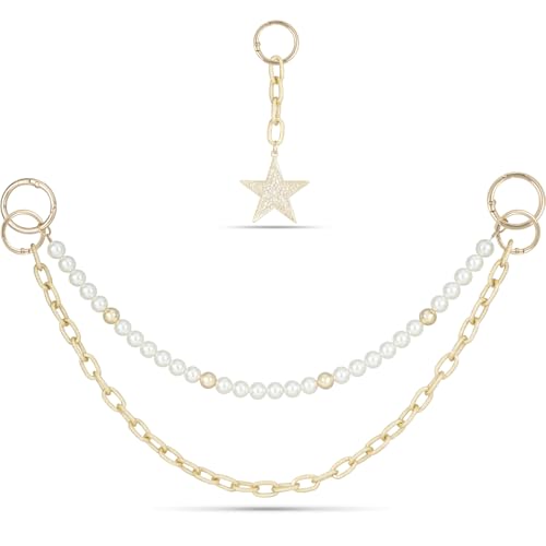 DoDoBeads 4-in-1 Bag Charms Set, Elegant Gold Purse Charms with Pearl Beads, Shell Pendant, and Safety Pin, Handbag Charm - Image 1