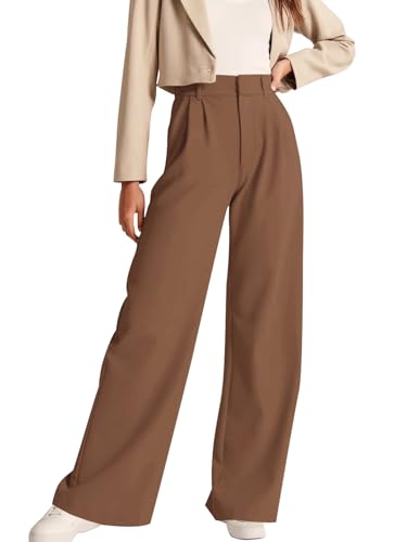 NIMIN High Waisted Work Pants for Women Loose Dress Pants Trousers Stretchy Business Casual Pants 2025 Fashion Slacks Outfits with Pockets Brown Small - Image 1