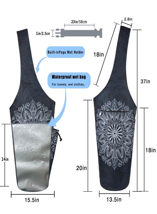 BagYG Yoga Mat Bag - Large Opening Long Tote Yoga Mat Carrier Holder Bag with Waterproof Wet Zipper Pocket and Drawstring Water Bottle Pocket - Yoga Bag Fit Most Size Mats - Mandala - Image 3