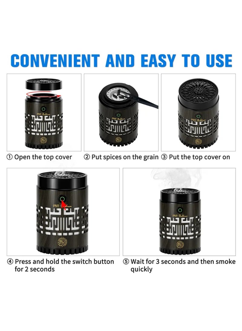 تلواح SQ-309 مكبر صوت قرآن ومبخرة بخور صغيرة مع جهاز تحكم عن بعد وتطبيق مع مكبر صوت بلوتوث متعدد الألوان متغير الإضاءة الليلية مع 15 لغة مكبر صوت قرآن مبخرة بخور 8 جيجا بايت من الخشب الطبيعي - Image 5