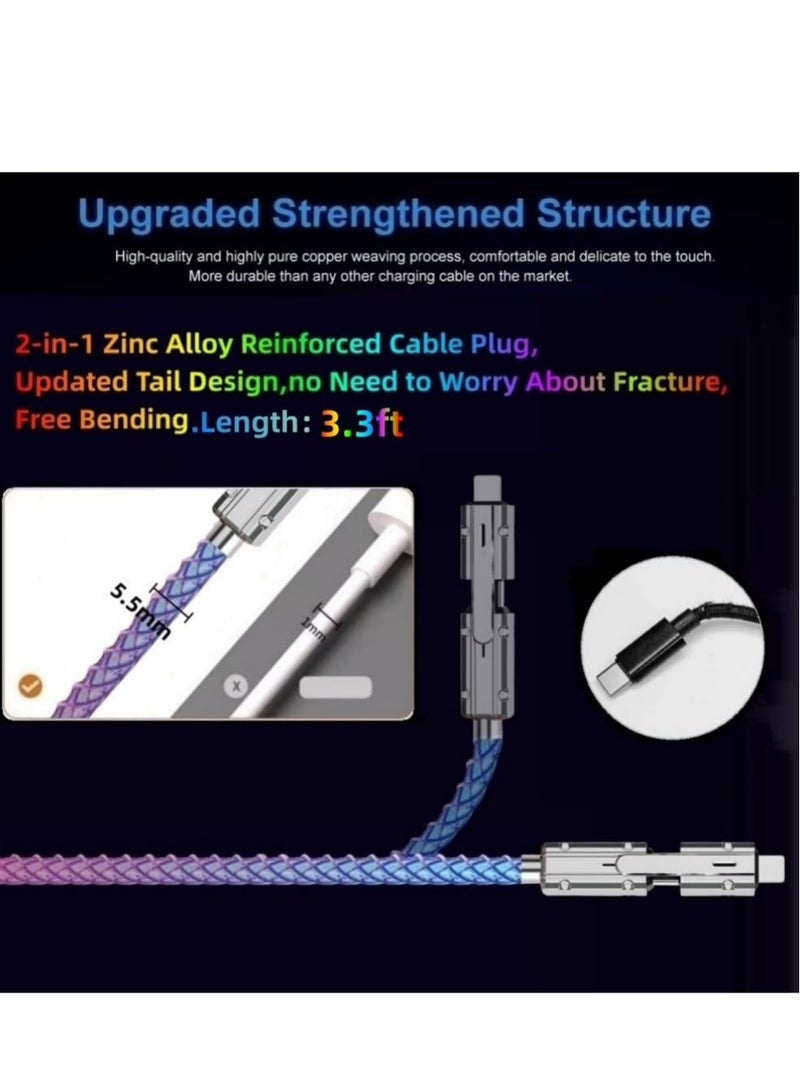 كابل شحن USB C 4 في 1، سلك شحن سريع متدرج ملون RGB، كابل USB C إلى C، A/Type C، كابل شاحن متعدد، مناسب لهاتف Samsung S24 S23 S22، Phone15 14 13 Pad Mac (1 متر) - Image 5