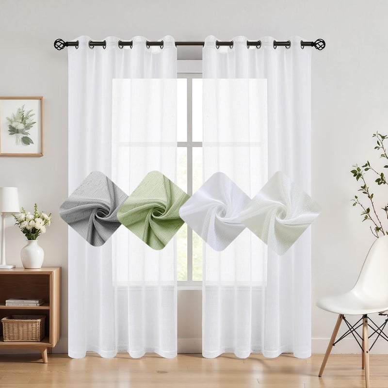 Randall Linen Sheer Window Curtain Panel Pairs 108 Inches Extra Long for Living Room with GrommetsEyelets Rustic Window Treament Drape Set Bedroom Farmhouse 54x108 Inch 2 Panels Snow White