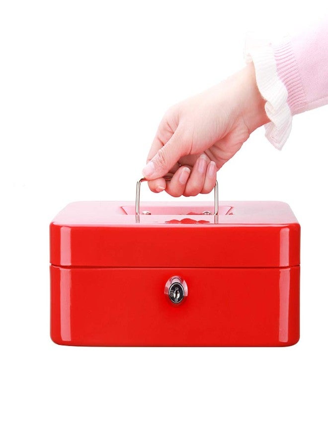Parrency Cash Box with Money Tray, Large Money Box with Key Lock, 9.8 x 7.9 x 3.5, Red - Image 5