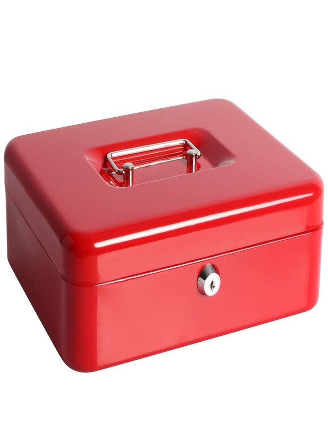 Parrency Cash Box with Money Tray, Large Money Box with Key Lock, 9.8 x 7.9 x 3.5, Red - Image 1