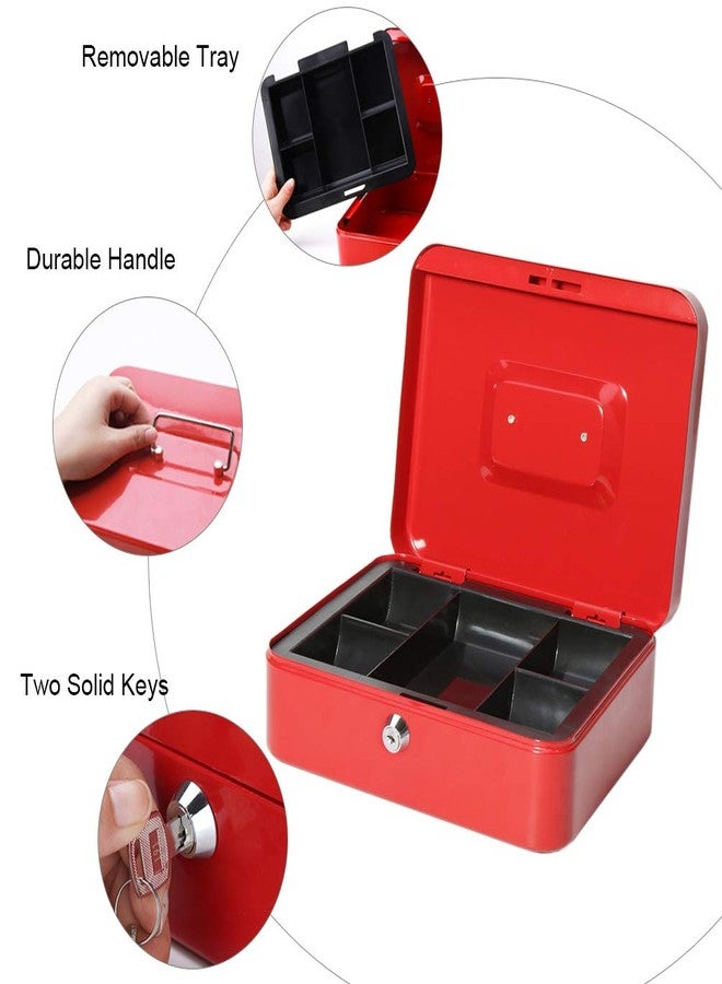 Parrency Cash Box with Money Tray, Large Money Box with Key Lock, 9.8 x 7.9 x 3.5, Red - Image 3