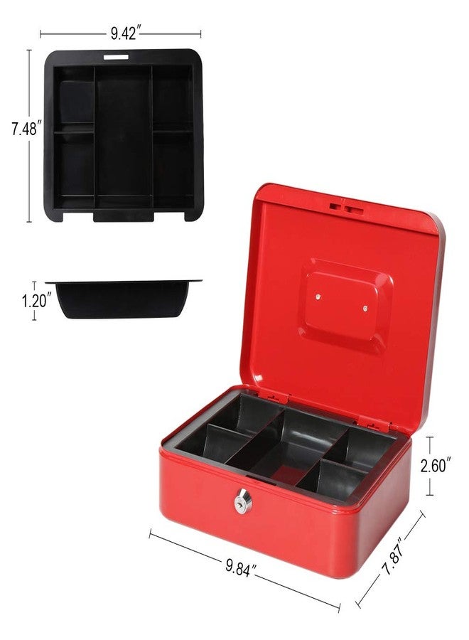 Parrency Cash Box with Money Tray, Large Money Box with Key Lock, 9.8 x 7.9 x 3.5, Red - Image 2