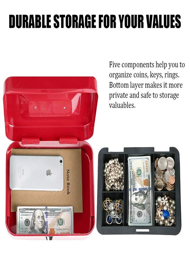 Parrency Cash Box with Money Tray, Large Money Box with Key Lock, 9.8 x 7.9 x 3.5, Red - Image 4
