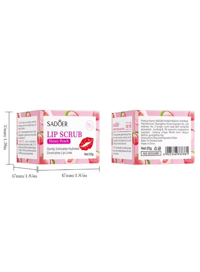 SADOER Honey Peach Lip Scrub 20g gently exfoliates and nourishes lips, removing dead skin while providing deep hydration. It leaves lips soft, smooth, plump, and naturally radiant. - Image 5